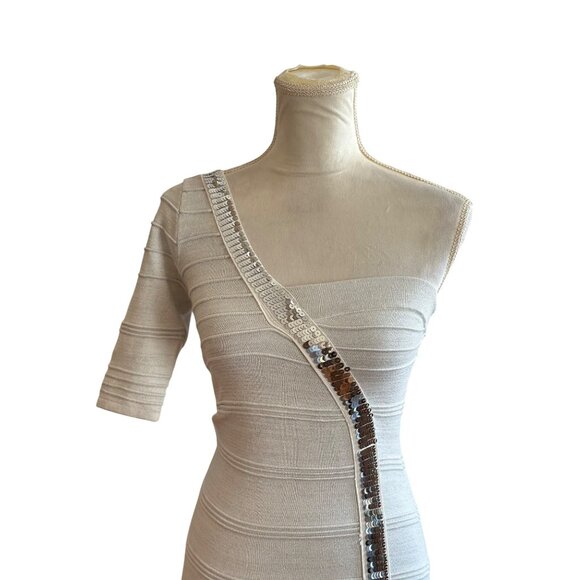 Wow Couture Sequined One-Shoulder Bandage Dress Bodycon Glam Sparkly Cocktail S - Picture 3 of 8